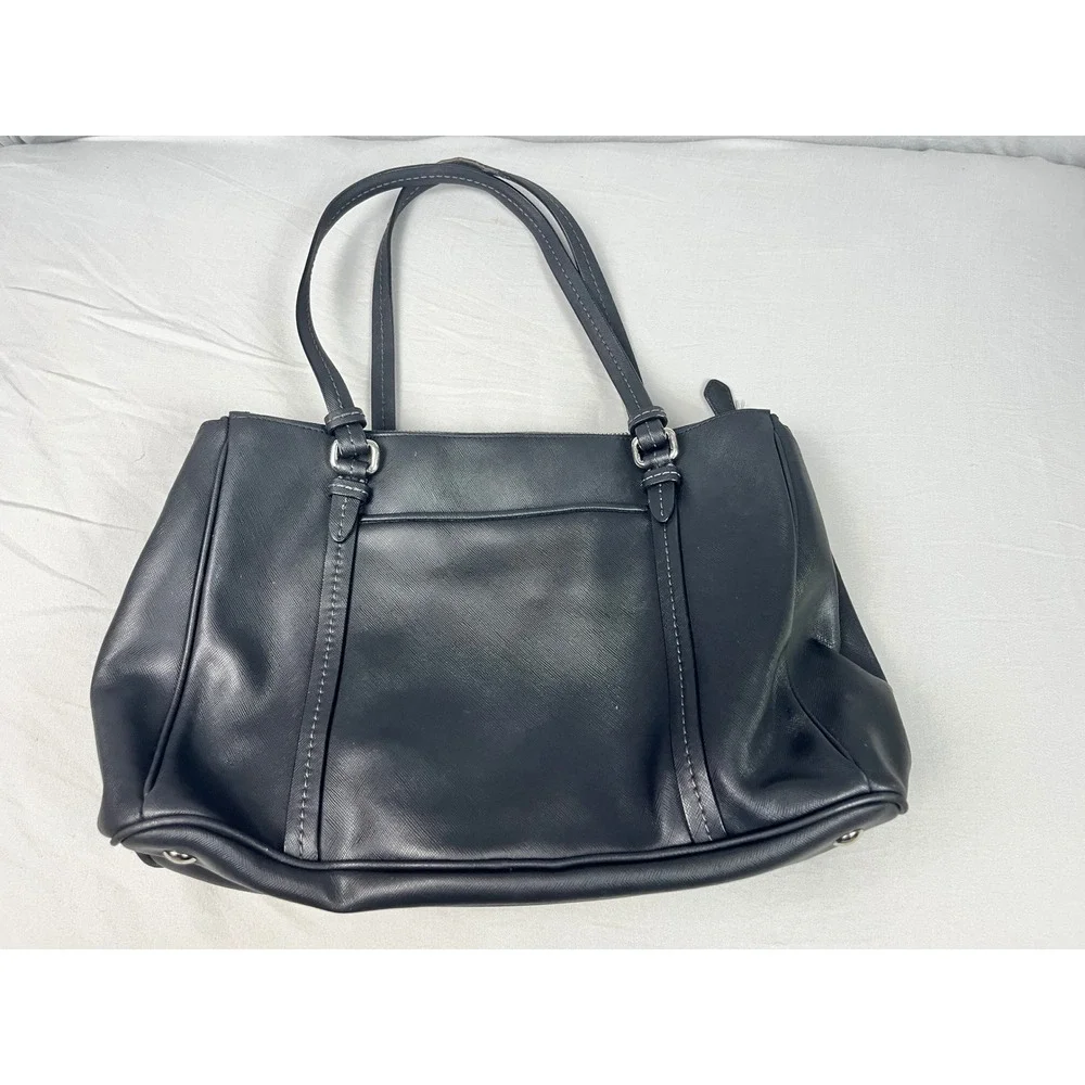 Coach Peyton Tote Black Saffiano Leather Shoulder Bag F25668 Silver Hardware